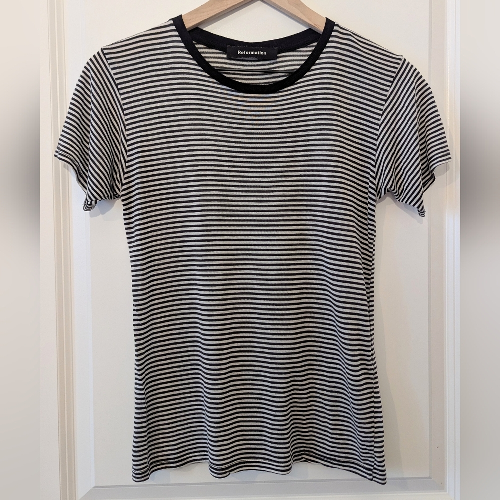 Reformation Black and White Striped Women's Tee Short Sleeve Top XS